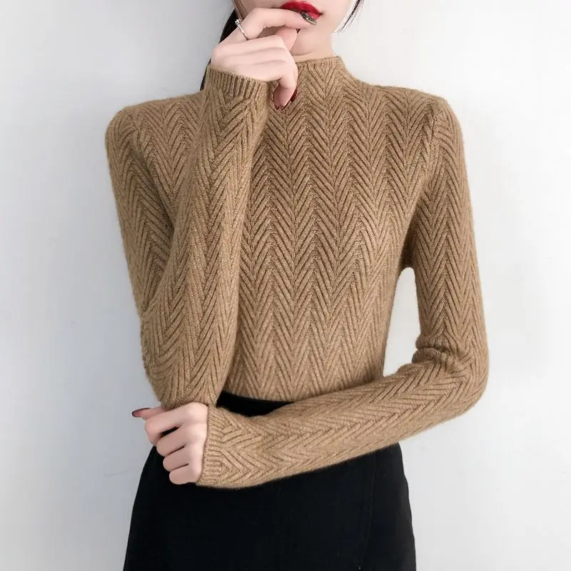 Semi-high-collar sweater for ladies Autumn and Winter 2019 New style short jacket, tight knitted bottom shirt