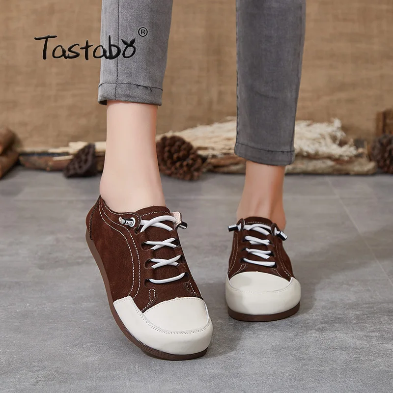 

Женские туфли ручной работы Tastabo, из натуральной кожи, простая мягкая подошва, на шнуровке, коричневые, цвета хаки, S2102, повседневные туфли на ...