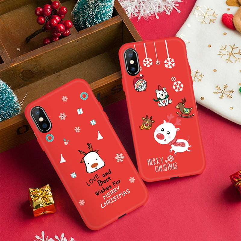 For iPhone 11 Pro X XR XS MAX 6 6S 7 8 Plus New Year Merry Christmas Case Santa Claus Elk Snowman X-mas Tree Bell Capa Cover | Мобильные