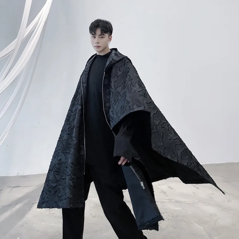 

Men 3D Pattern Hooded Cloak Mid-Length Trench Coat Male Women Streetwear Gothic Punk Loose Cardigan Jacket Outerwear