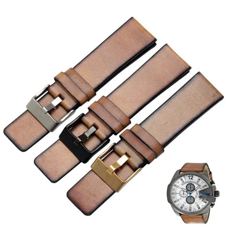High Quality Genuine Retro genuine Leather watchband for diesel DZ4343 DZ4323 DZ7406 watch strap vintage leather 22mm 24mm 26mm