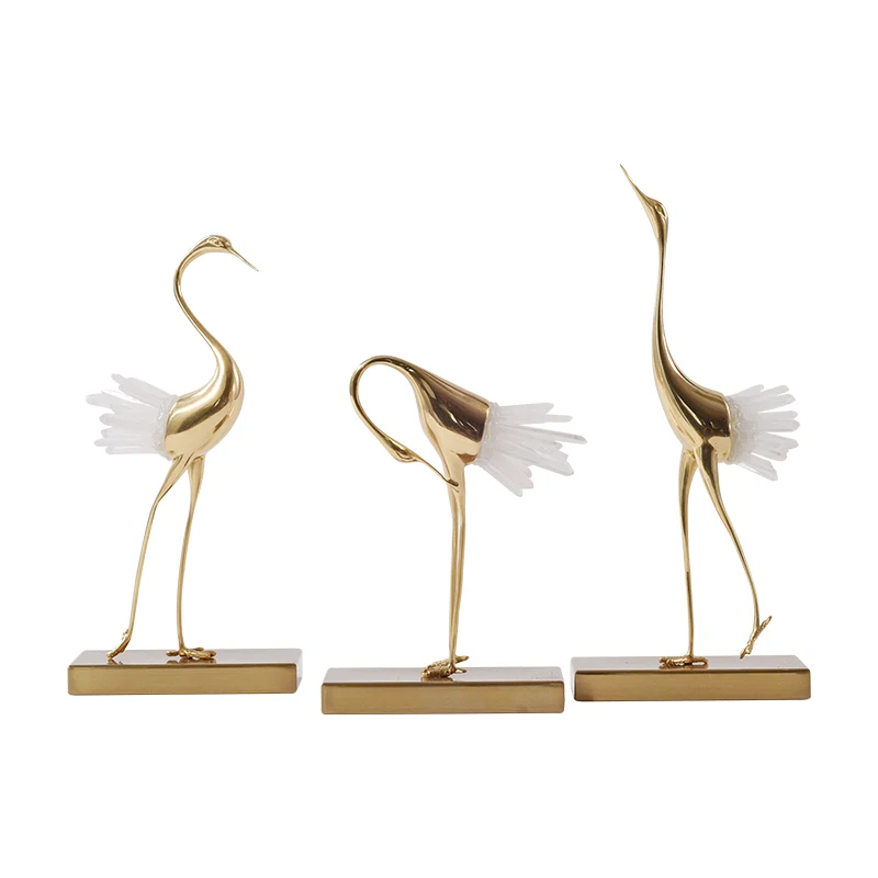 

Modern Metal Bronze Swan Sculpture Decoration Natural Crystal Animal Statue Crafts Wine Cabinet Living Room Decoration Figurines