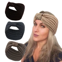 1pcs new acrylic yarn headgear bowknot hairband womens autumn and winter warm pure color knitted turban hair band headwear