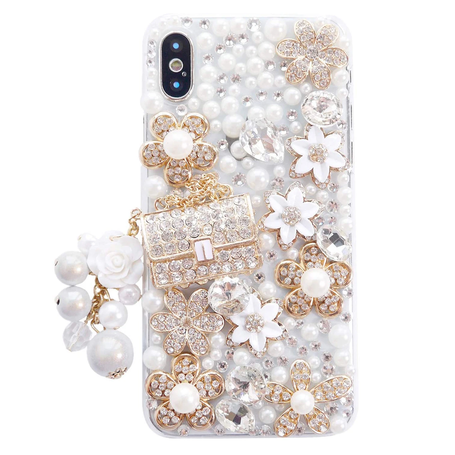 

DIY Handmade Pearl Phone Case for iPhone 12 11 Pro Max mini X XS XR 6 6s 7 8 Plus 3D Flowers Girls Style Diamond cover