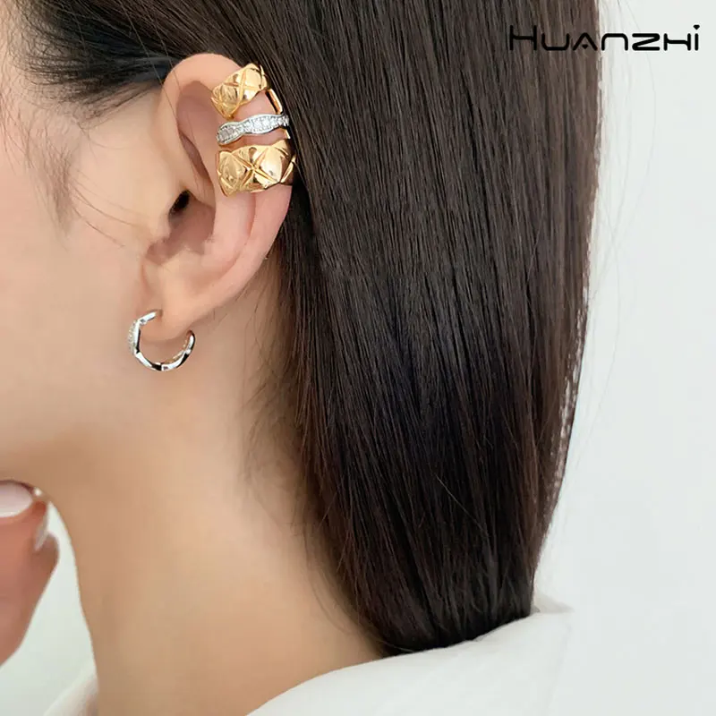 HUANZHI 2019 элегантные контрастные Асимметричные мозаичный циркон металлические