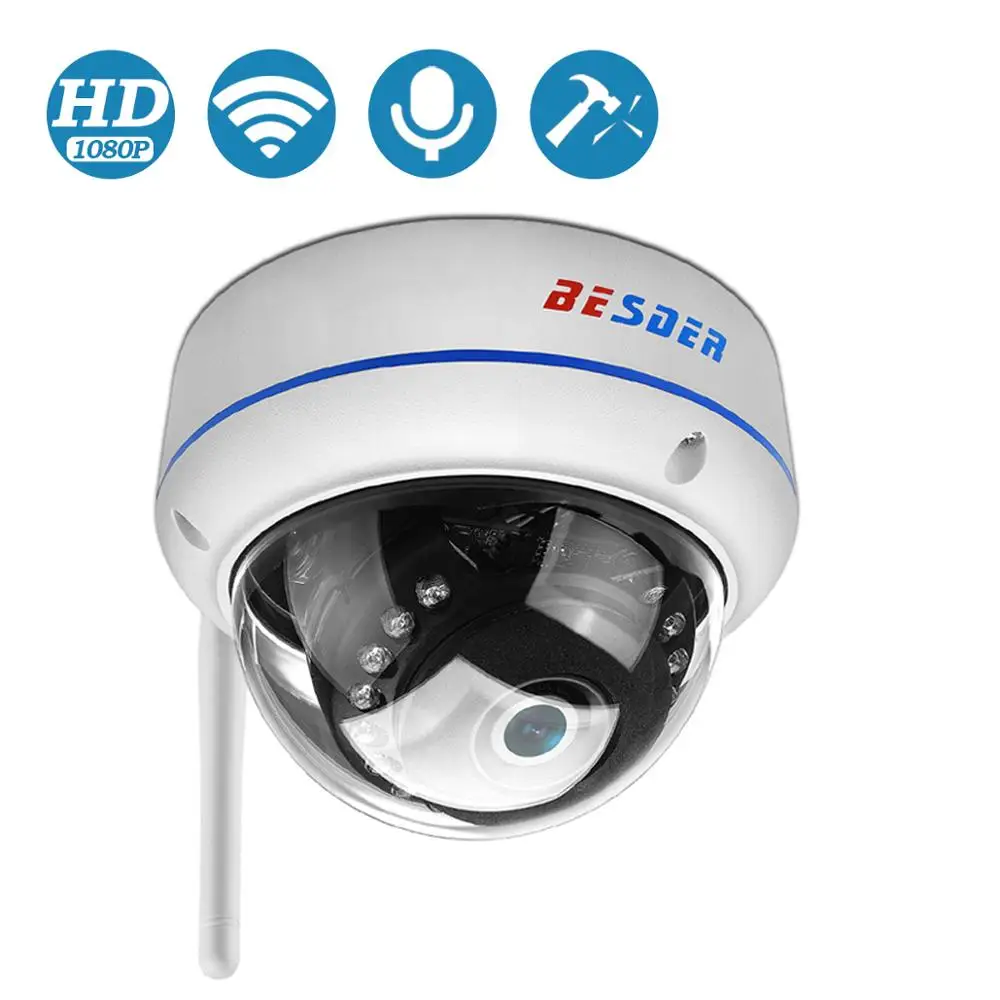 

BESDER Wireless 2MP Audio IP Camera FHD 1080P Home Security Dome WiFi Camera Vandal-proof 64G TF Card Outdoor Camera iCsee P2P