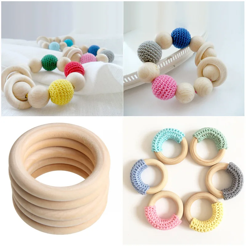 Anillos de dentici&oacute;n Natural para beb&eacute;, collar de madera, pulsera, manualidades DIY, 30mm-5