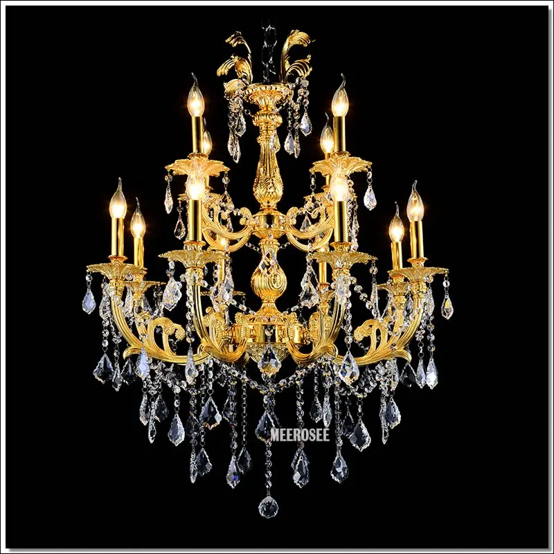 

Classic 12 Arms Silver K9 Crystal Chandelier Lighting Fixture Lustre French Empire Gold Hanging Lamp with Lampshade Indoor Light