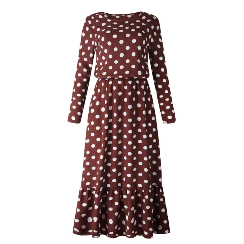 Женское осеннее длинное платье с цветочным принтом и длинными рукавами высокой