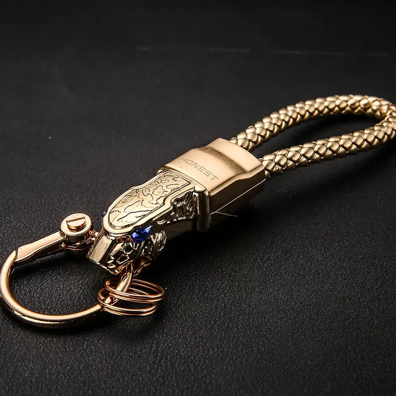 

Rhinestones Car Key Ring Holder Leopard Head Leather Keychain Unique Gift