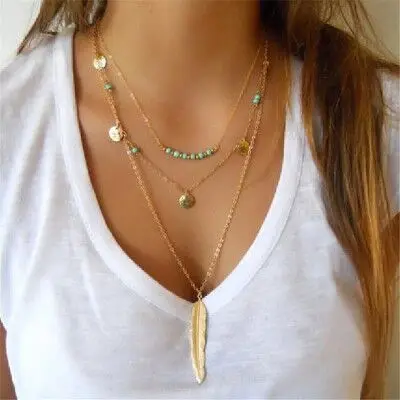 Cpop Multilayer Leaf Pendant Necklace Gold Choker Fashion Jewelry Women Accessories Hot Sale Girl Gift | Украшения и аксессуары