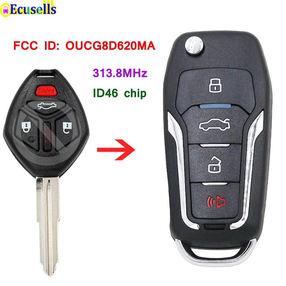 Обновленный дистанционный ключ брелок от машины 4 кнопки чип 313 8 МГц ID46 для Mitsubishi