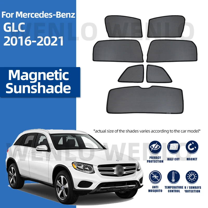 For Mercedes Benz GLC 2016-2021 Front Windshield Car Sunshade Side Window Blind Sun Shade Magnetic Visor Frame Curtain