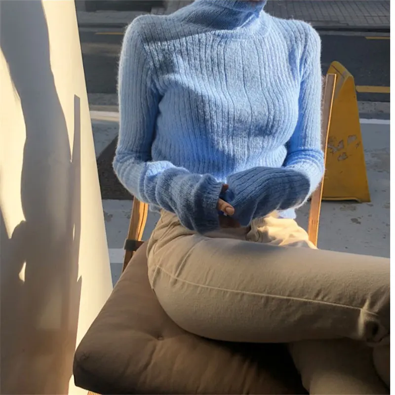 HziriP Chic Women Brief Turtleneck Slimming Knitted Jumpers Soft High Street 2021 Elegant Pullovers Basic Sweaters 3 Types | Женская