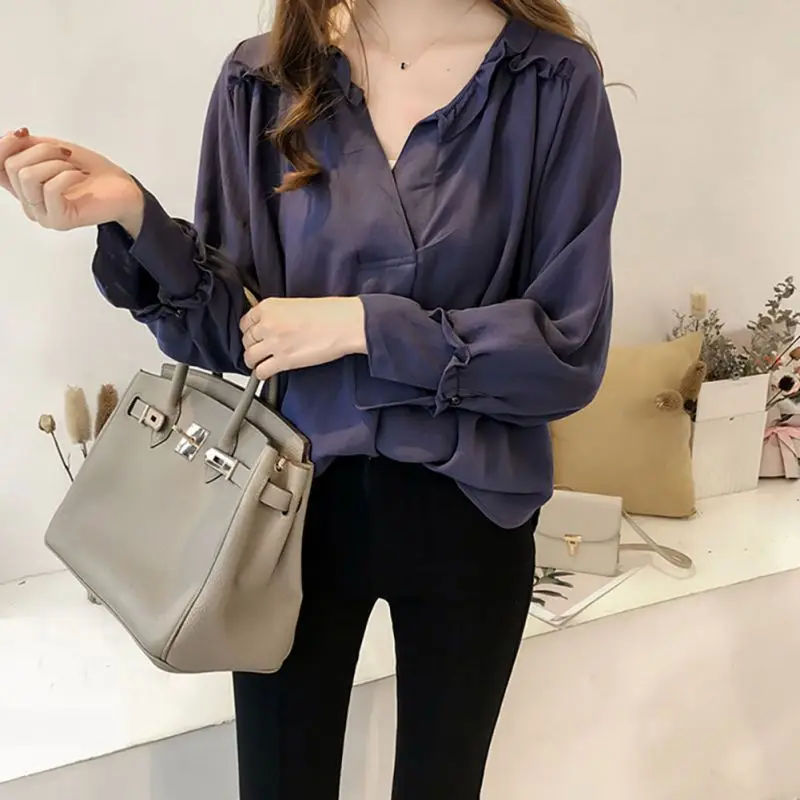 

4XL Plus Size Women Cotton Shirt V Neck Long Sleeves Yellow Solid Loose Casual Blouse Ruffle Shirt elegant blusas