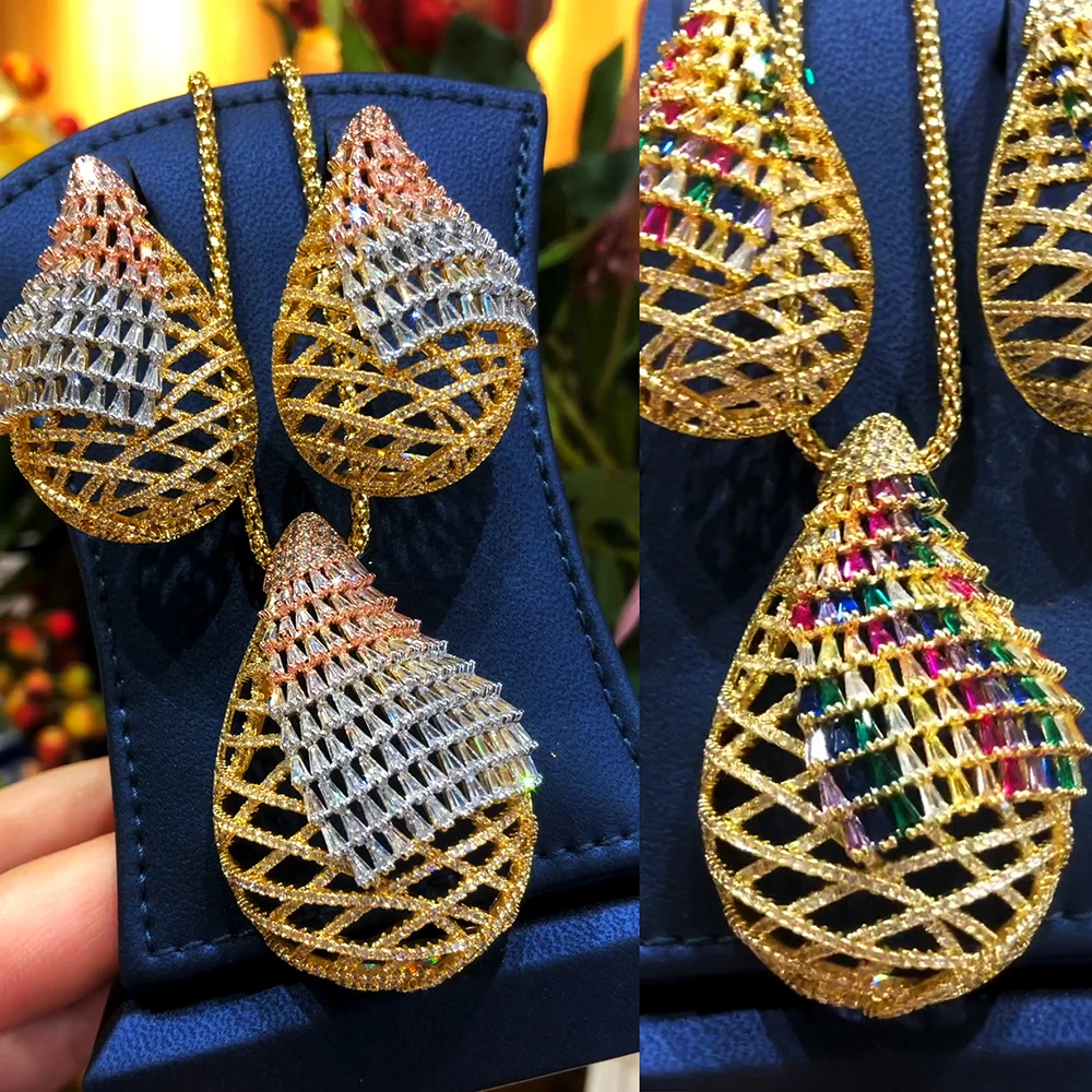 

GODKI Luxury Gold Multicolor Nigeria Necklace Earring Jewelry Set For Women Wedding Cubic Zircon Indian Dubai Bridal Jewelry Set