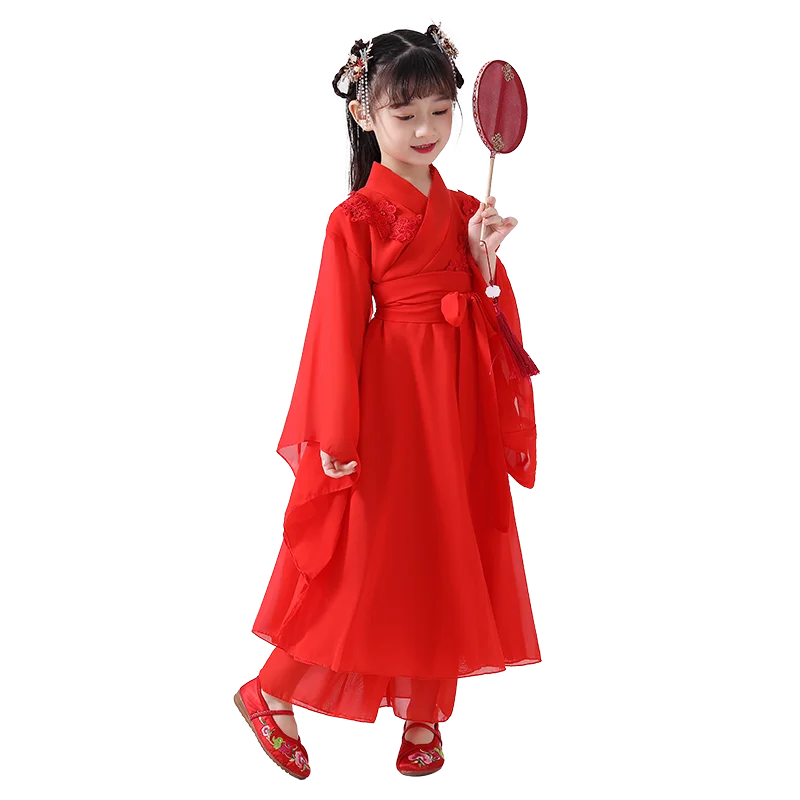

2020 Red Hanfu Dress Girls Ancient Chinese Costume Adults Traditional National Qing Dynasty Performance Clothing Stage Wear