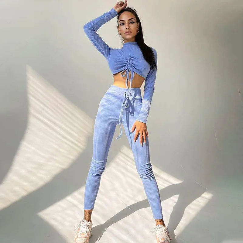 

Fashion Casual 2 Piece Sets Womens Outfits 2021 Fall Winter Drawstring Top and Pants Leggings Tracksuit Loungewear