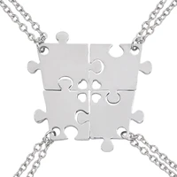 4 pcs set best friend necklace geometric puzzle shape alloy pendant bff necklace metal chain friendship fashion jewelry gift