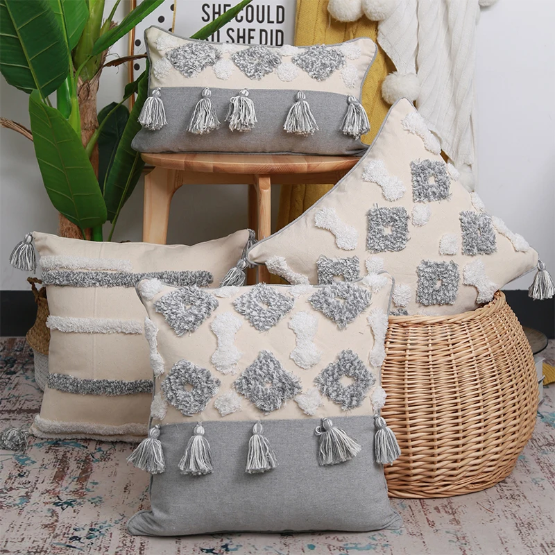 

Boho Style Cushion Cover Plush With Tassels Cute Moroccan Style Pillow Case Macrame Home Sofa Decor Waist Pillowcase