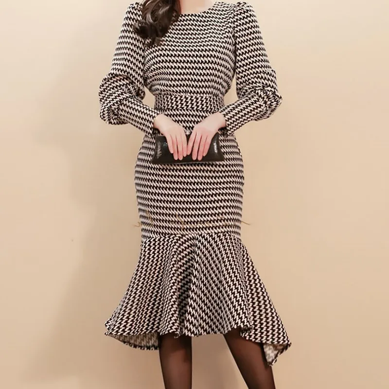 DEAT клетчатая рубашка с круглым вырезом и длинными рукавами высокая талия рыбий