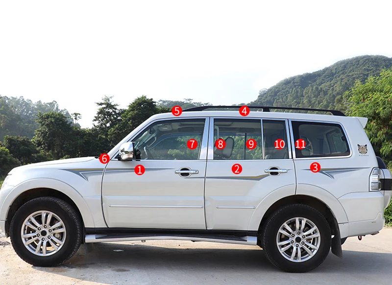 

Автомобильные аксессуары для Mitsubishi Pajero V80 2008-2019, стальные хромированные полные окна и средние стойки, 22 шт.