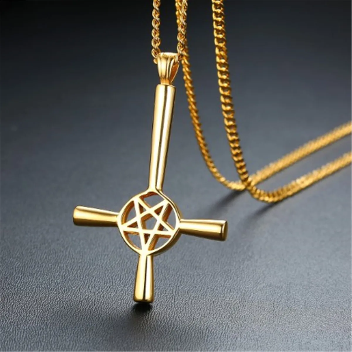 

Pendant Inverted Cross Pentagram Star Necklace Occult Chain Satanic Choker Gifts