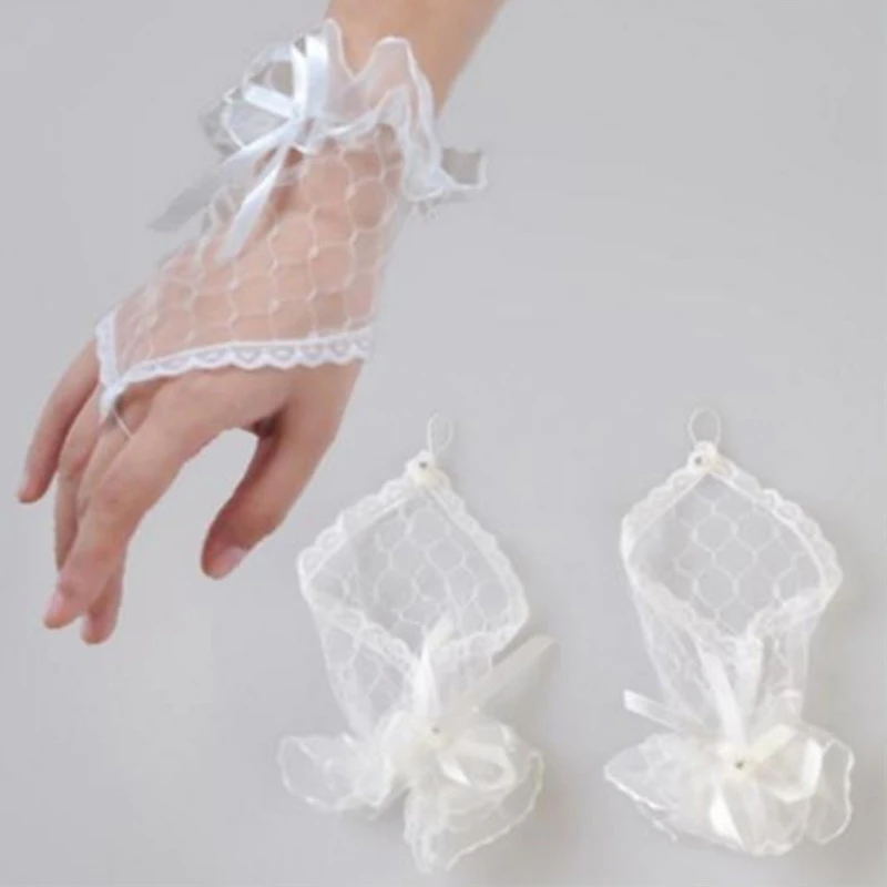 

Bridal Lace Net Yarn Bowknot Gloves Without Fingers Wedding Accessories