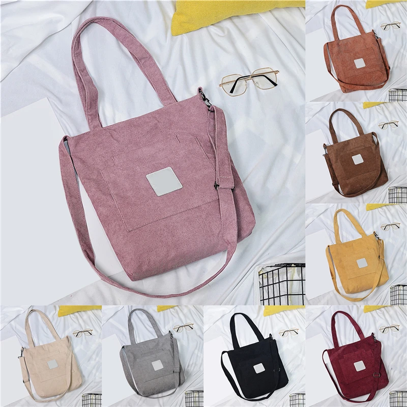 

Multipurpose Women Quality Shoulder Bag Ladies Casual Corduroy Shoulder Bag Books Bag For Female Simple Shopping Bags