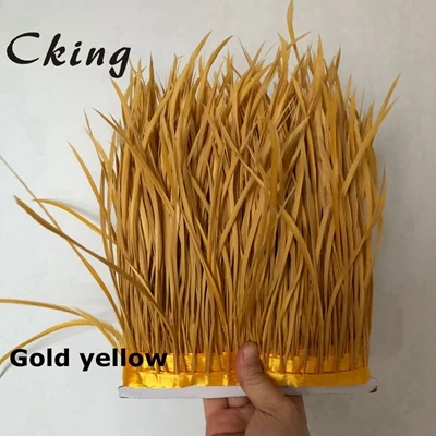 gold yellow Cking 10 ярдов Красный цвет натуральное гусиное перо планки 15-20 см 6-8 дюймов ширина перо для рукоделия кружевные ремни - Цвет: gold yellow