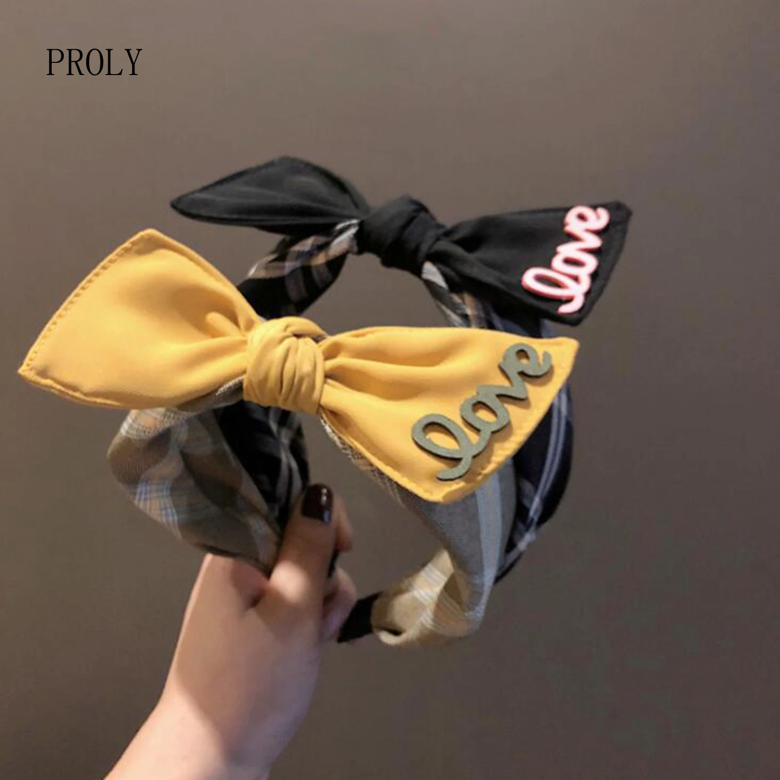 

PROLY New Fashion Women Hairband Big Bowknot Love Letter Headband Individuality Plaid Headwear Adult Hair Accessories