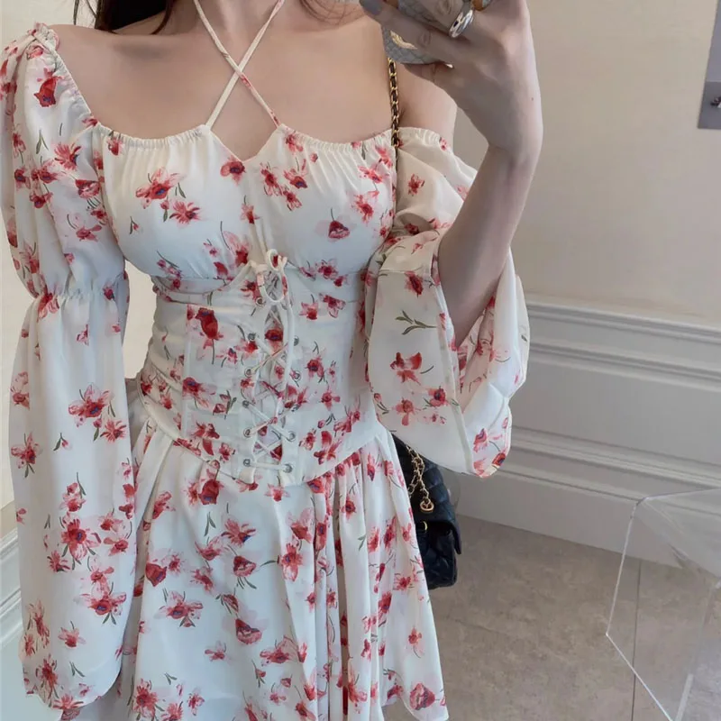 Y2K дизайнерское пикантное винтажное мини-платье женское элегантное Цветочное