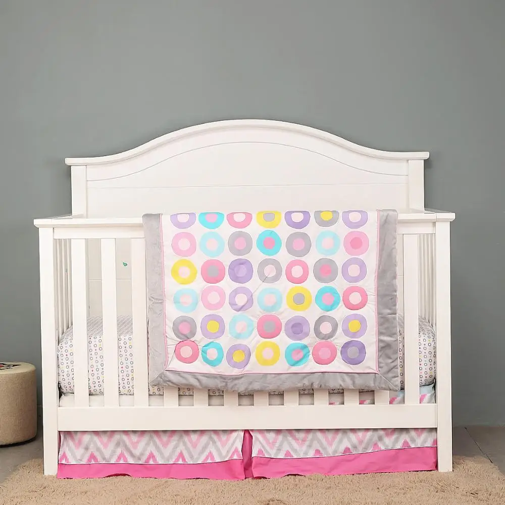 

Pink Crib Bedding Sets for Boys Baby Nursery Bedding 3 Piece Cotton Comforter Sets ,Fitted Sheet, Crib Quilt, Dust Ruffle