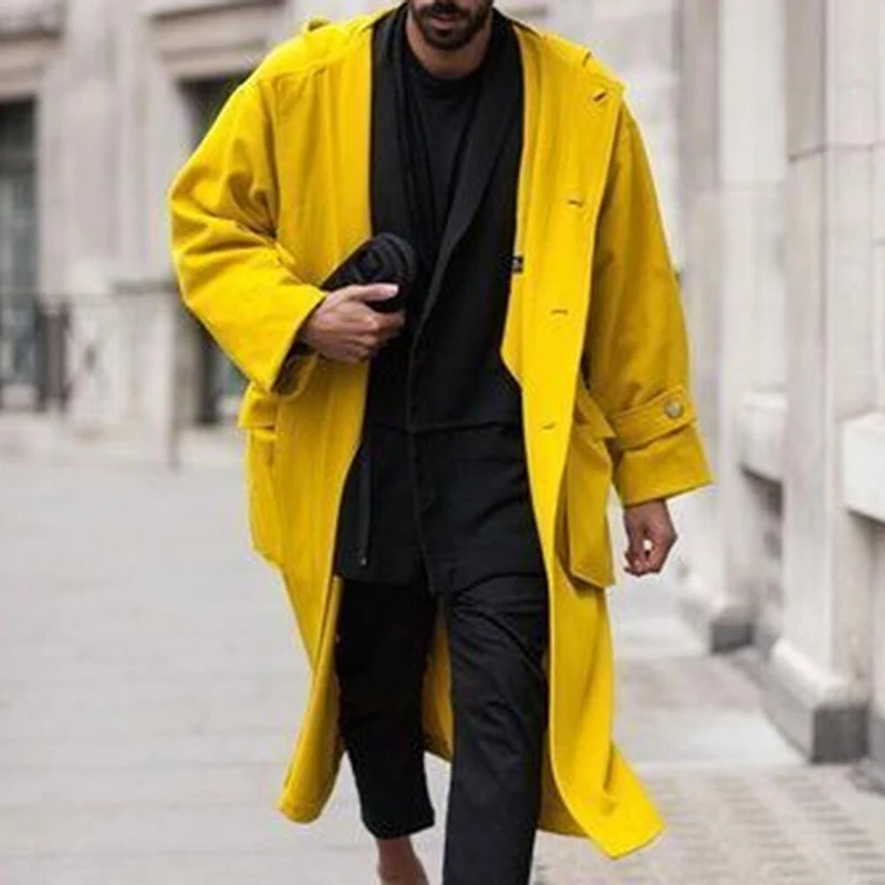 

Autumn Spring Men Basic Solid Color Long Coats 2022 Casual Turn-down Collar Single-Breasted Overcoat Jackets New Male Streetwear