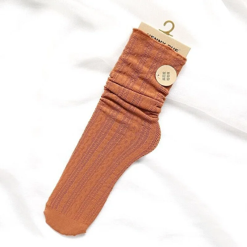 

Spring New Women's Socks Pure Color Japanese University Style Retro Women's Socks Socks Ankle Socks Hollow Stack Stack Socks