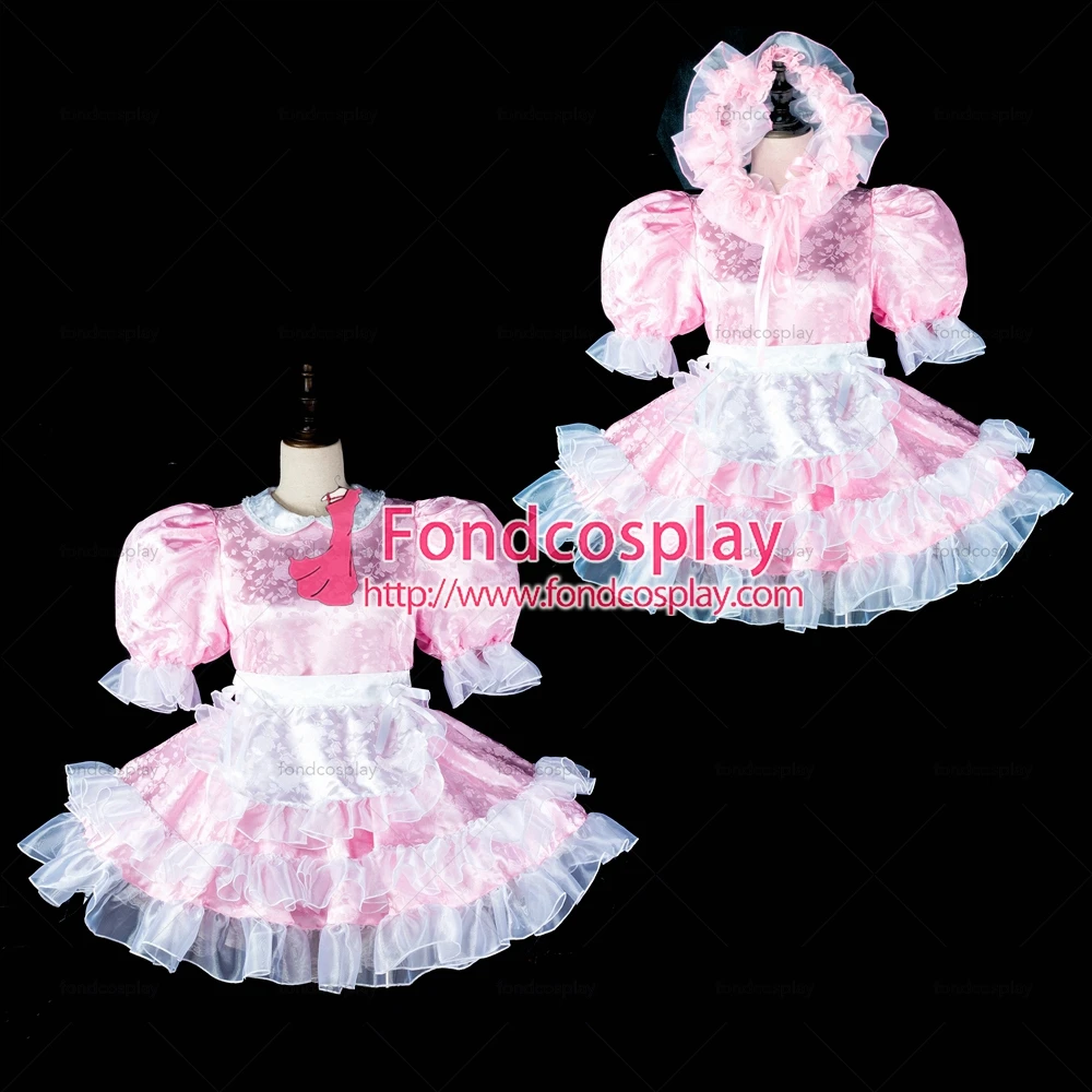 

Сексуальная одежда для взрослых с крестом fondcosplay, детское розовое атласное платье, Запираемая униформа, белая Модифицированная головная ча...