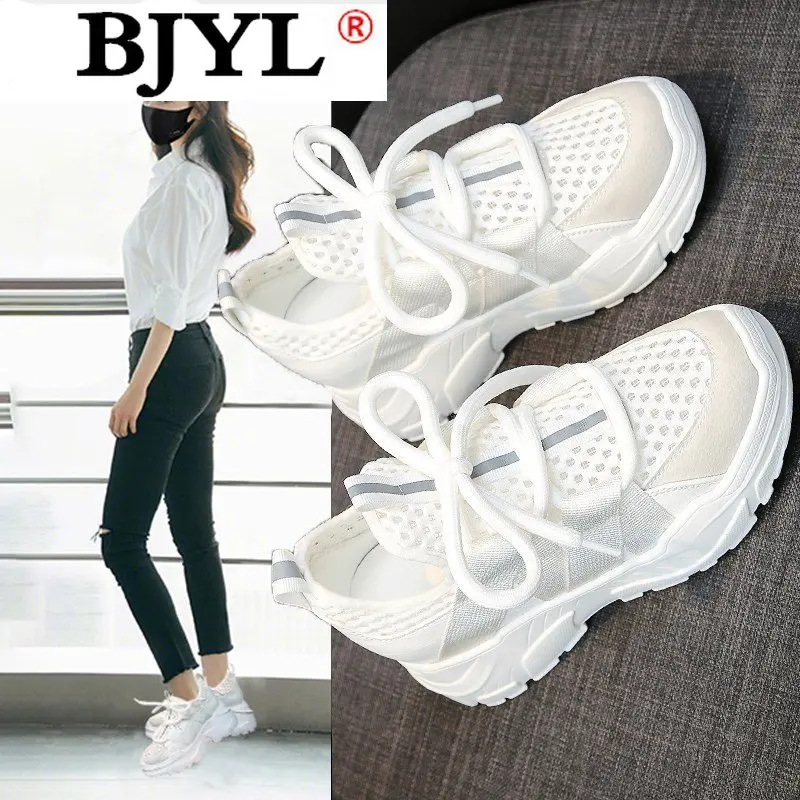 

2021 Autumn Women Breathable Mesh Women's Shoes Thick-soled Shoes Women's Sneakers Non-slip Color Matching Walking Shoes Woman
