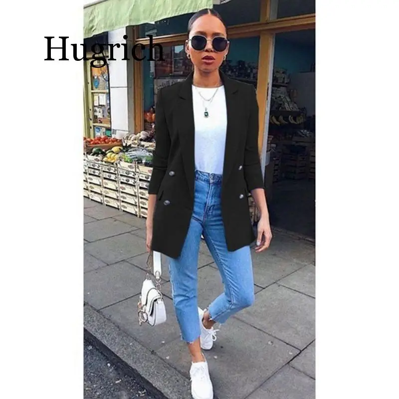 Женский однотонный Блейзер на пуговицах с длинным рукавом | Женская одежда