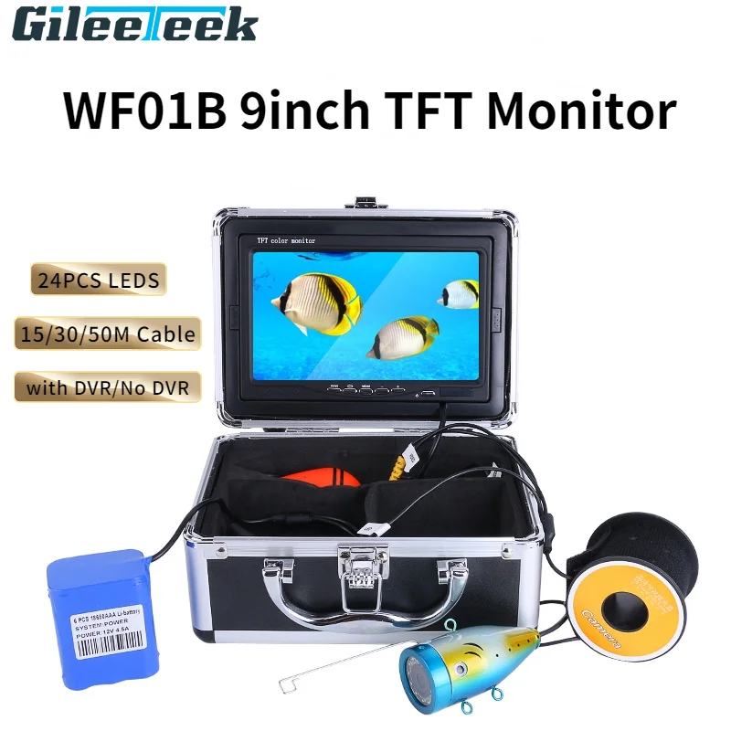 

WF01B 9-дюймовый ЖК-монитор с DVR подводная рыболовная камера 1000TVL четкое изображение 24 светодиода ночное видение рыболокатор водонепроницаемый