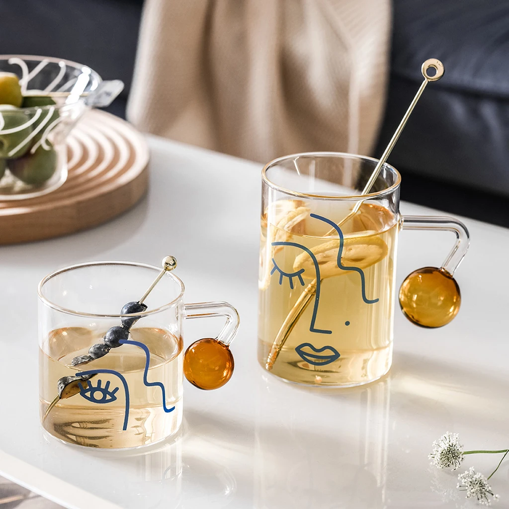 Стеклянная кружка для дома и офиса питьевая горячего холодного кофе молока сока