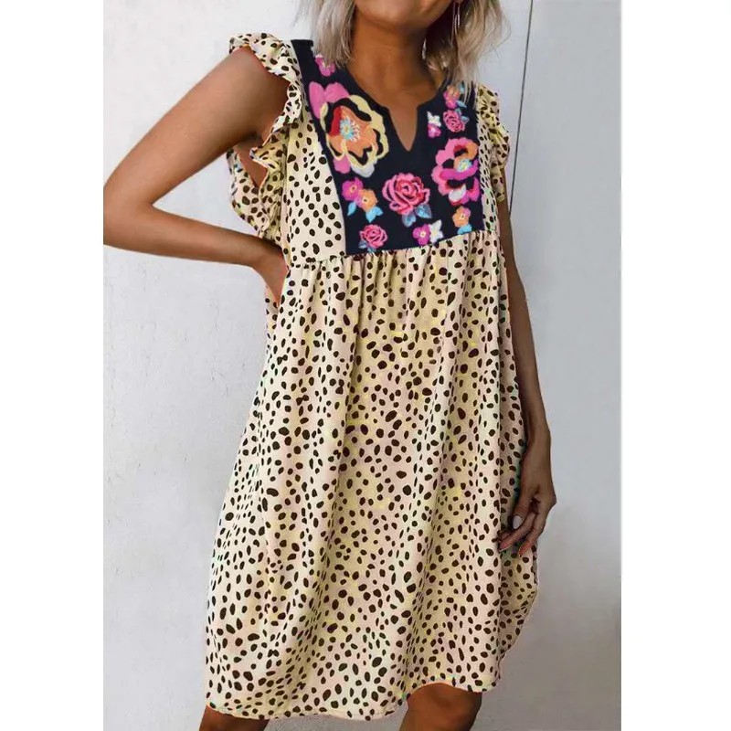 

S-3XL Folral Dresses for Women Fashion Retro Style Summer Women's Dress 2021 Plus Size Leopard Print Casual Women's Dresses