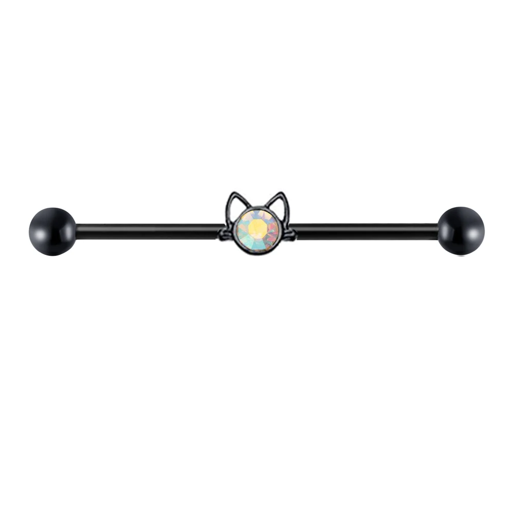 

Stainless Steel Industrial Barbell Ear Cartilage Earring Helix Long Ear Stud Body Piercing for Women Men Punk Jewelry Black Cat