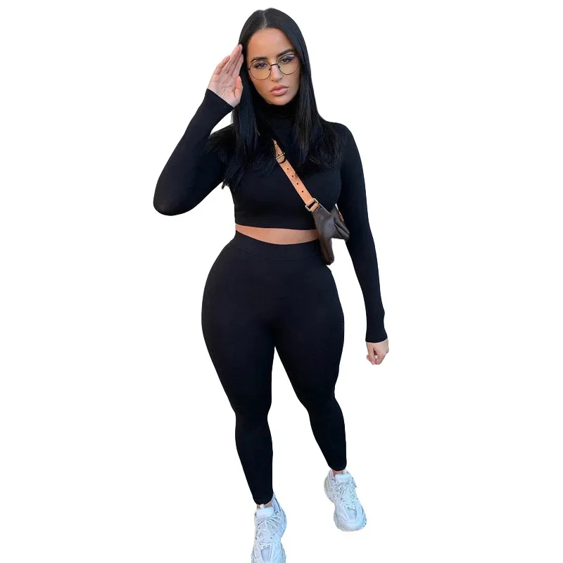 

92S1738131 Spring and autumn fashion casual women's wear solid color slim long sleeve breathable trend sports suit two piece set