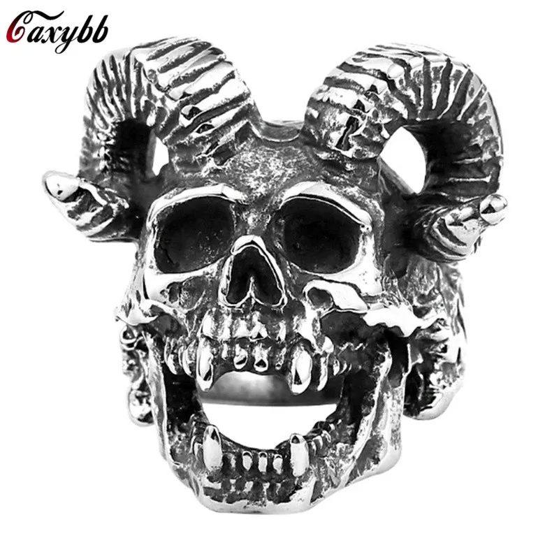 

Size 7-15 Cool Horn Goat Skull Ring 316L Stainless Steel Mens Motorcycles Biker Zombie Vampire Skull Ring