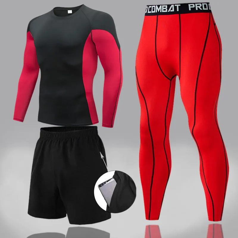 

Мужской компрессионный спортивный костюм, Быстросохнущий пот, фитнес-тренировочный комплект MMA, мужская спортивная одежда Rashguard, одежда для...