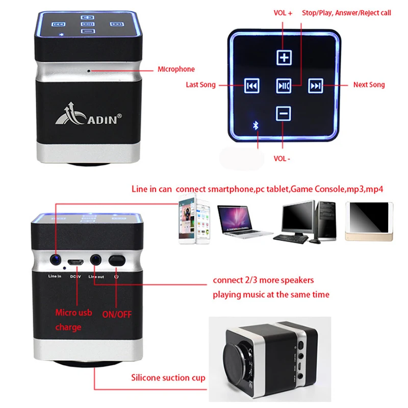 

Adin New Bluetooth Vibration Speaker 26W Resonance Speaker Wireless Outdoor Stereo Bass Press Bass Computer Speakers