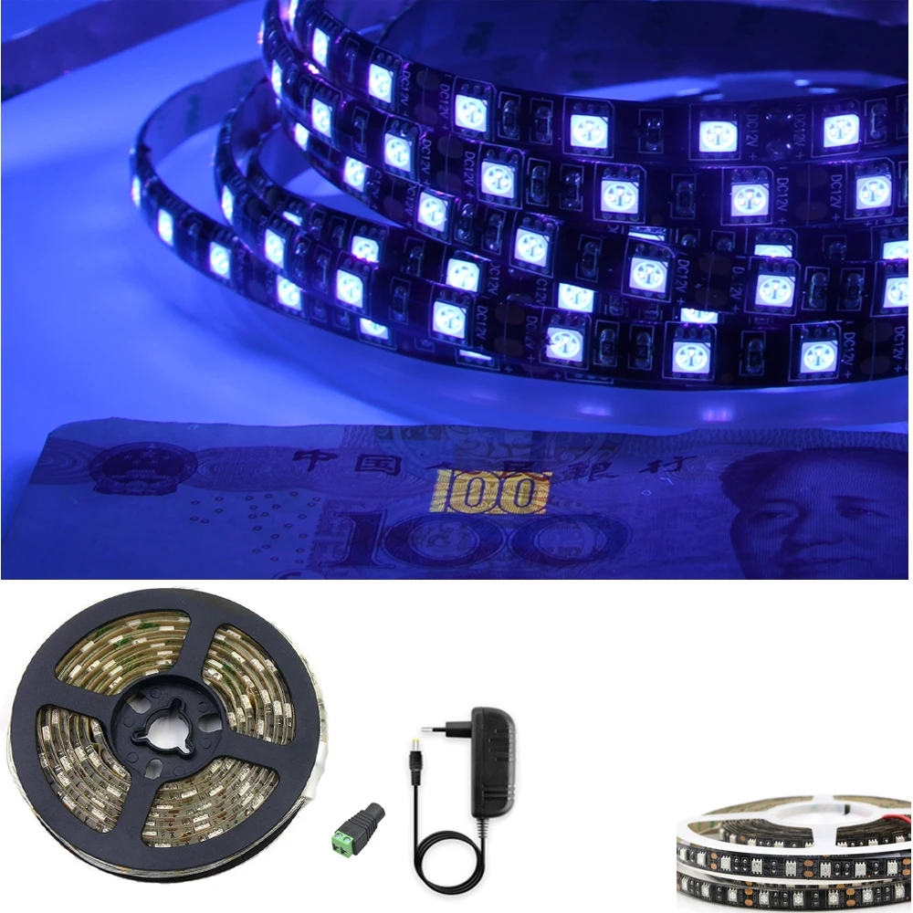 10 м черная УФ светодиодная лента PCB 5050 SMD 395 405nm ультрафиолетовая Диодная