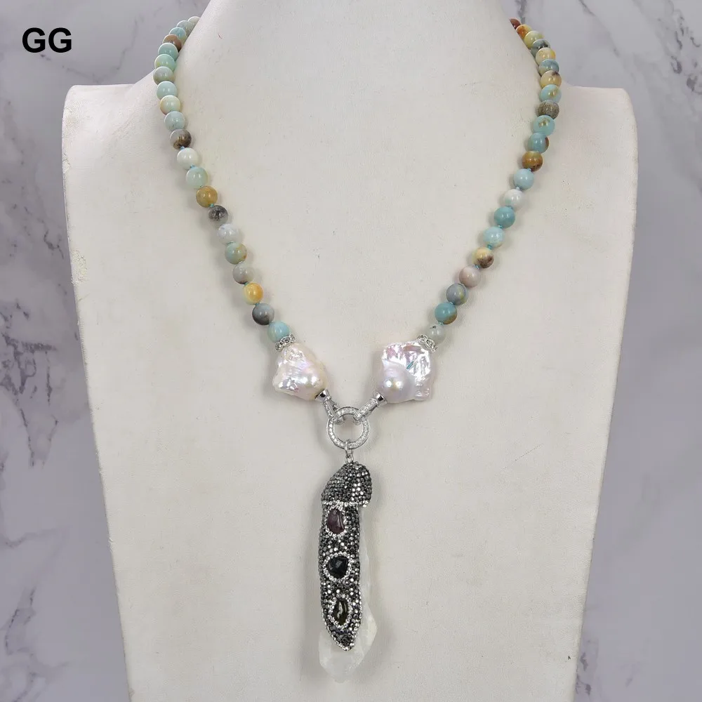 

Ювелирные изделия GuaiGuai, разноцветное ожерелье из белого амазонита с жемчугом Кеши, кварцевый кулон с друзой 25 дюймов