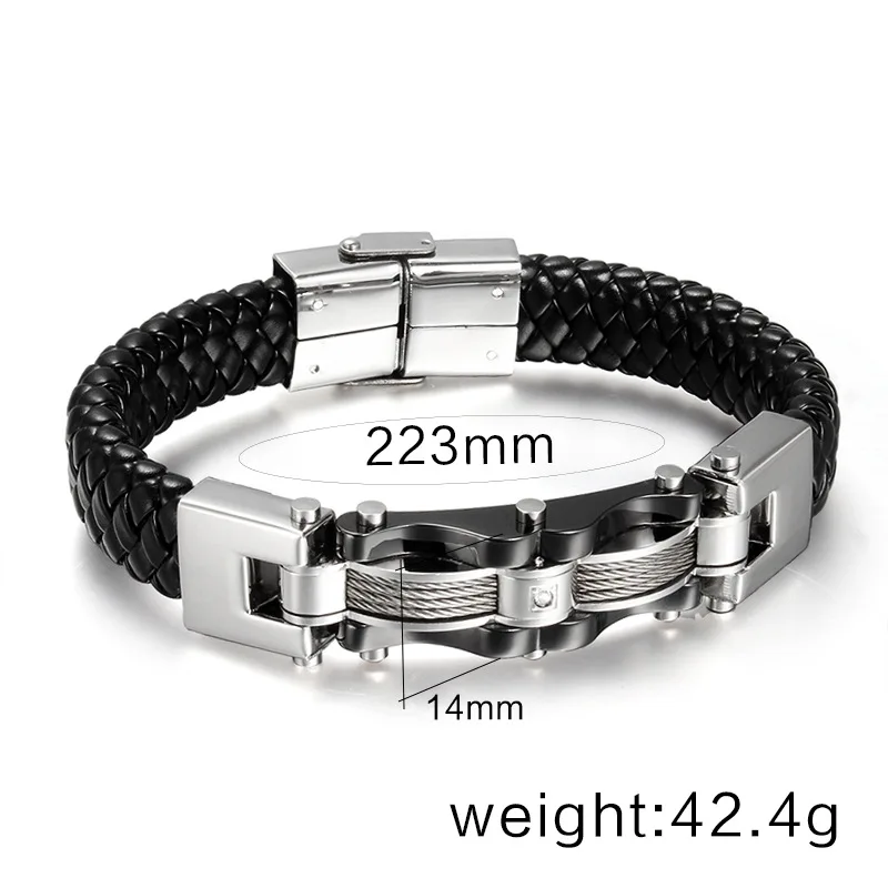 Men PU Wedding Exquisite Leather Boys Beautiful New Arrival Stainless Steel Hot Sale Bracelet Black Weave Punk | Украшения и