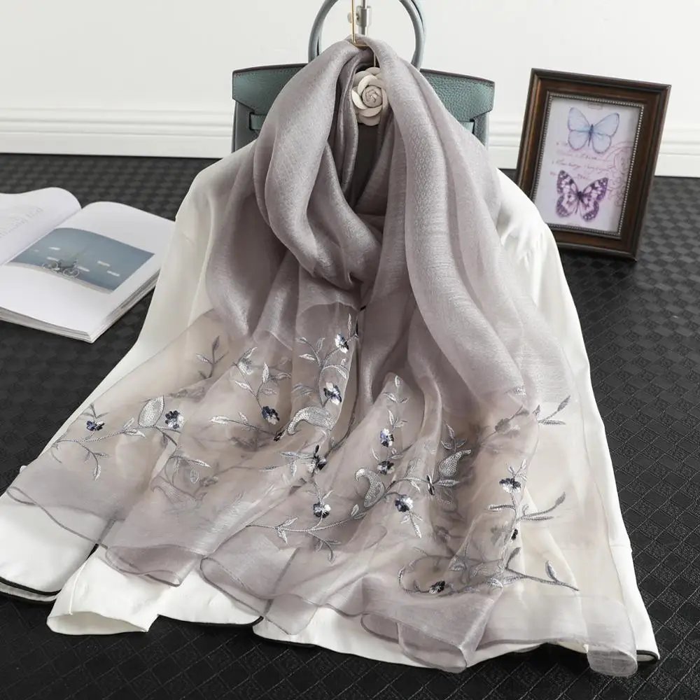 

2022 Solid Silk Women Scarf Warm Wool Shawls Lady Wraps Bufanda Floral Pashmina Embroidery Scarves Foulard Wholesale Hijab